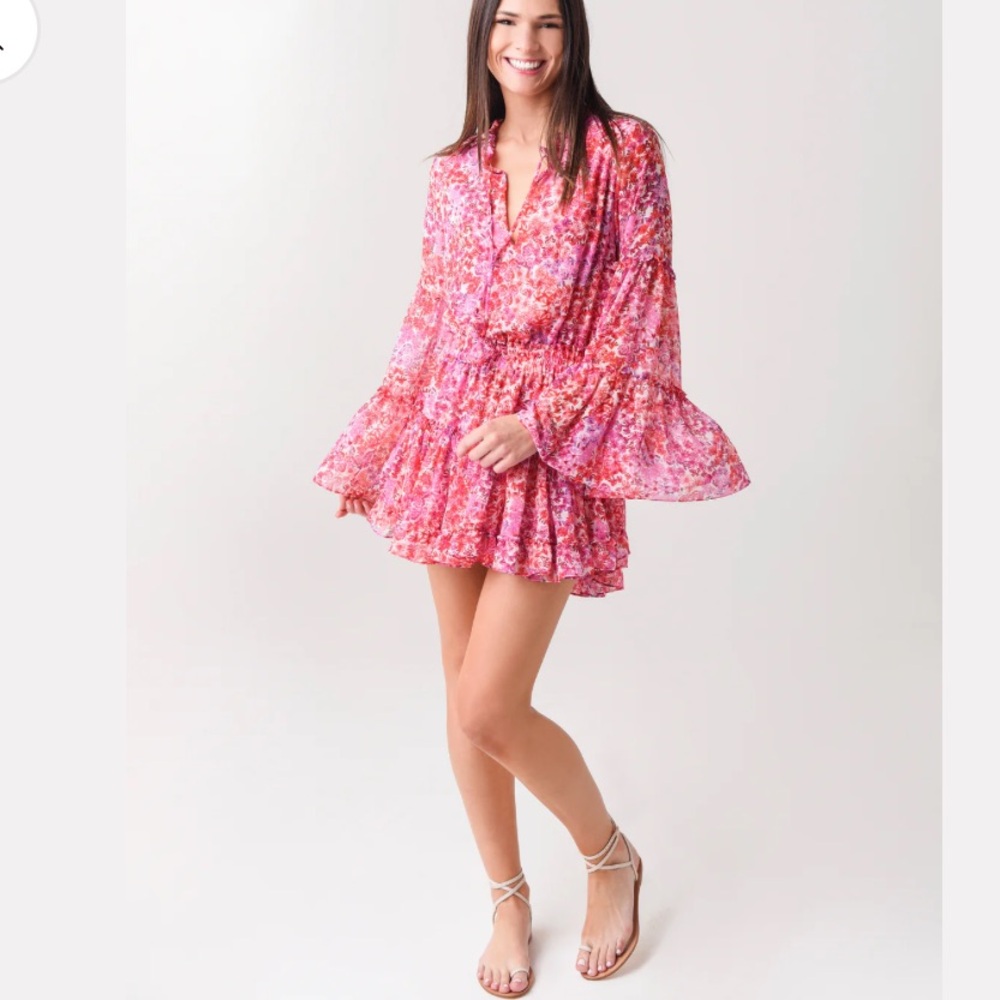 Misa Los Angeles Leeva dress long sleeve mini pink red XS barbiecore (bin W) - Picture 4 of 12